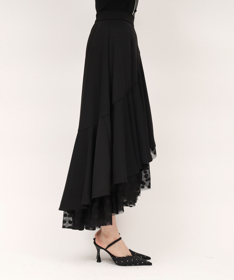 ドットチュールラッフルフレアスカート 詳細画像 ブラック 2