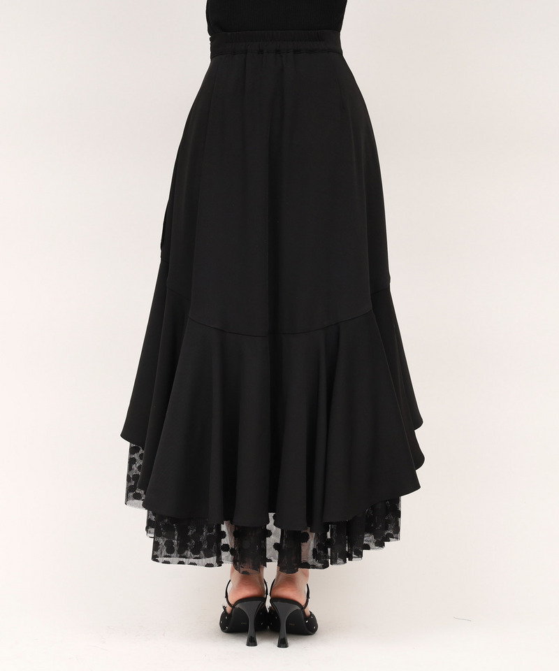 ドットチュールラッフルフレアスカート 詳細画像 ブラック 3