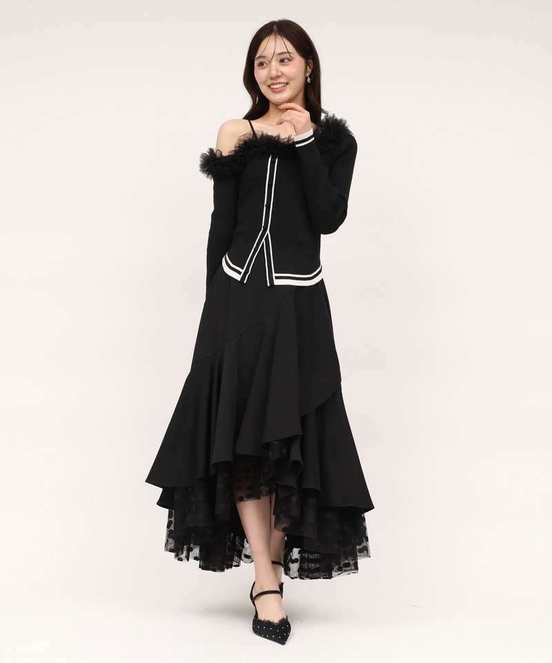 ドットチュールラッフルフレアスカート 詳細画像 ブラック 9