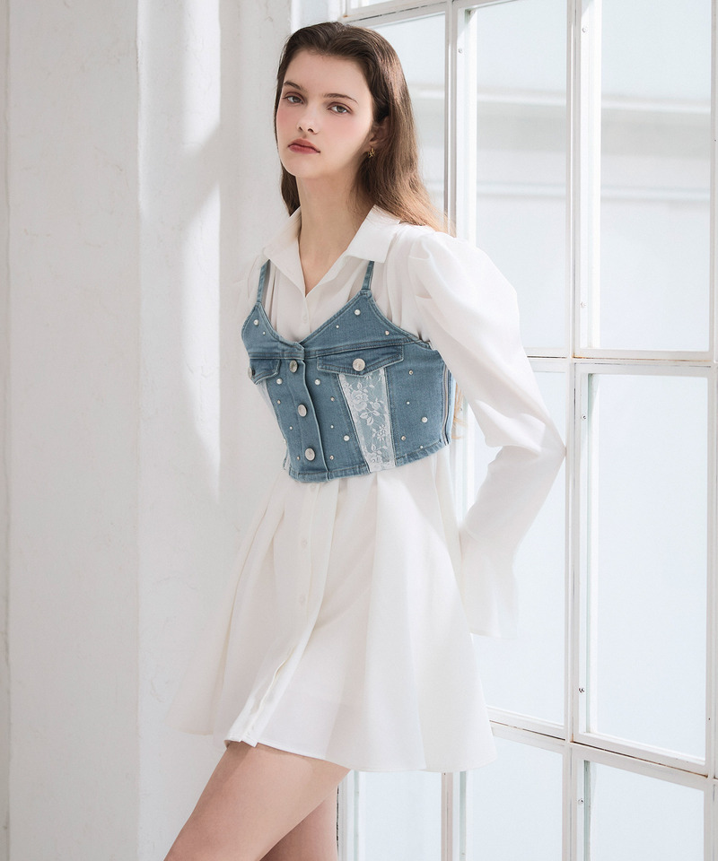 liberty デニムビスチェ&times;タックシャツミニワンピース 詳細画像 ブリーチ 2