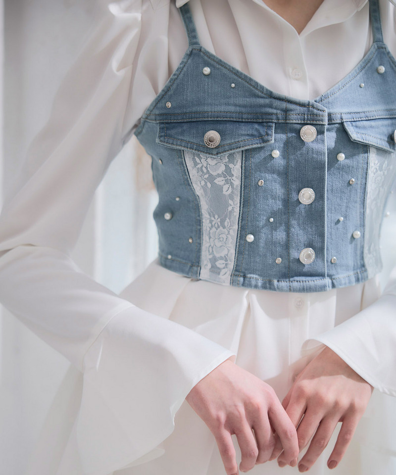 liberty デニムビスチェ&times;タックシャツミニワンピース 詳細画像 ブリーチ 3