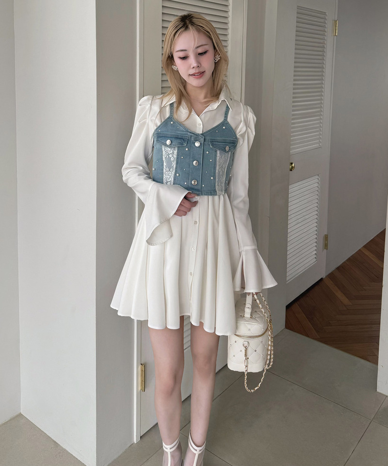 liberty デニムビスチェ&times;タックシャツミニワンピース 詳細画像 ブリーチ 6