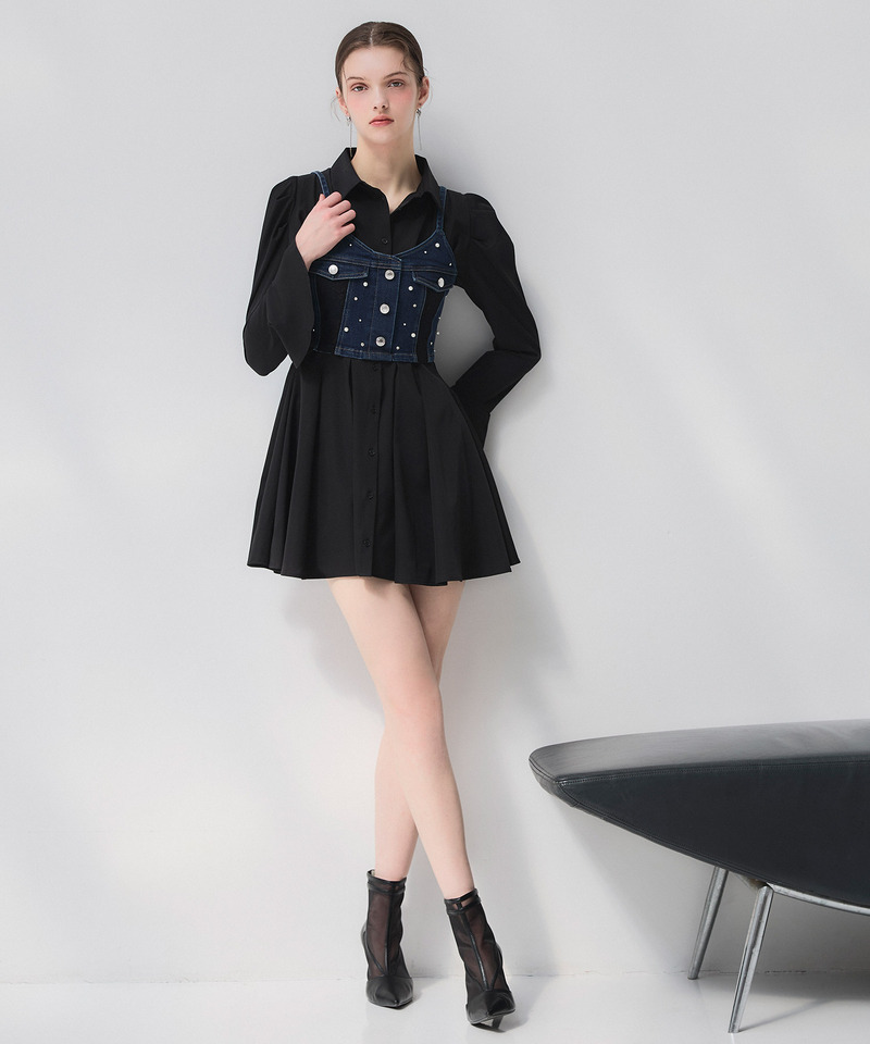 liberty デニムビスチェ&times;タックシャツミニワンピース 詳細画像 インディゴ 1
