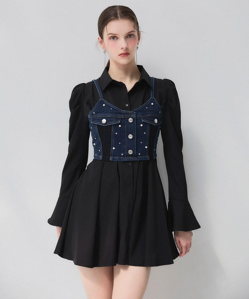 liberty デニムビスチェ&times;タックシャツミニワンピース 詳細画像 インディゴ 2