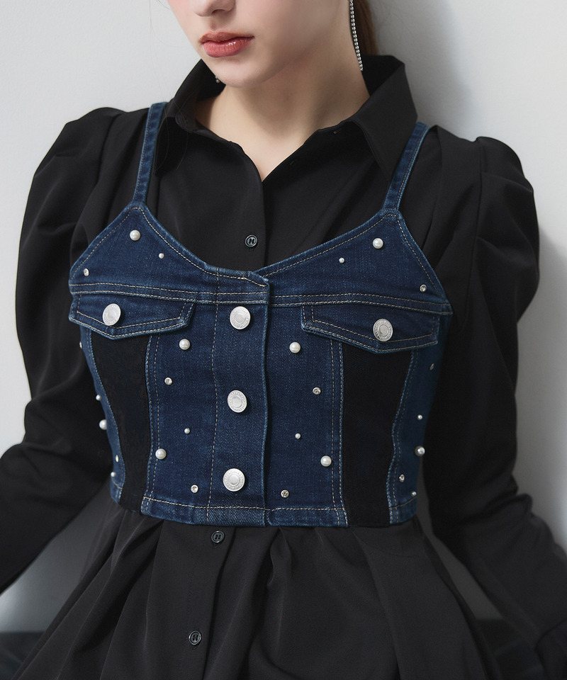 liberty デニムビスチェ&times;タックシャツミニワンピース 詳細画像 インディゴ 4