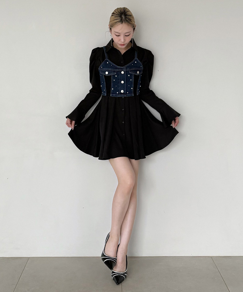liberty デニムビスチェ&times;タックシャツミニワンピース 詳細画像 インディゴ 5