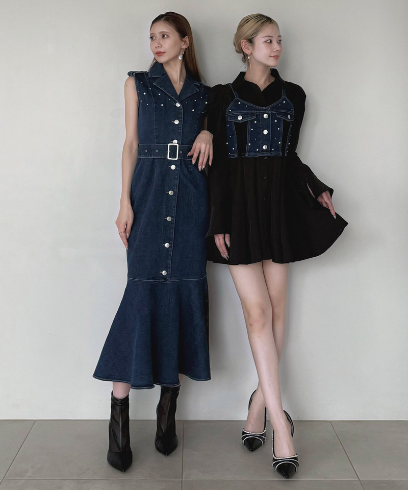 liberty デニムビスチェ&times;タックシャツミニワンピース 詳細画像 インディゴ 6