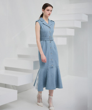 liberty デニムノースリーブマーメイドワンピース