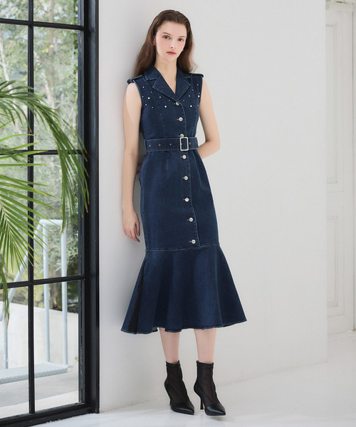 liberty デニムノースリーブマーメイドワンピース 詳細画像