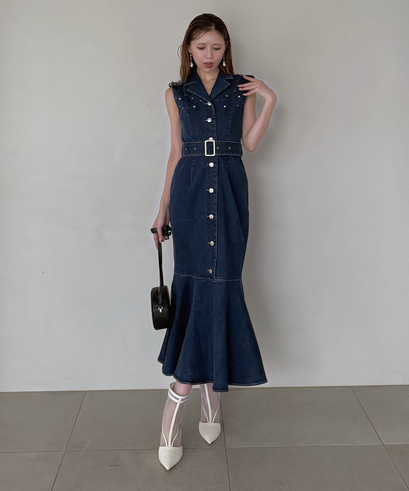 liberty デニムノースリーブマーメイドワンピース 詳細画像 インディゴ 4