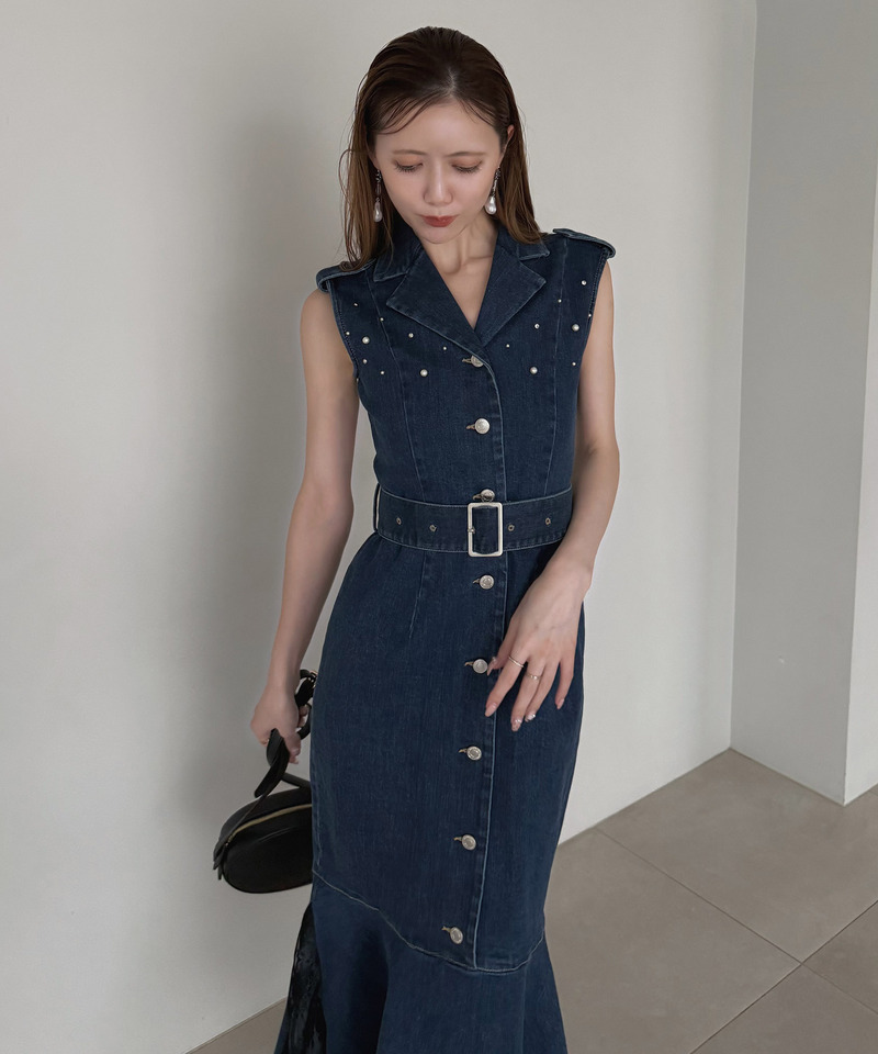 liberty デニムノースリーブマーメイドワンピース 詳細画像 インディゴ 5