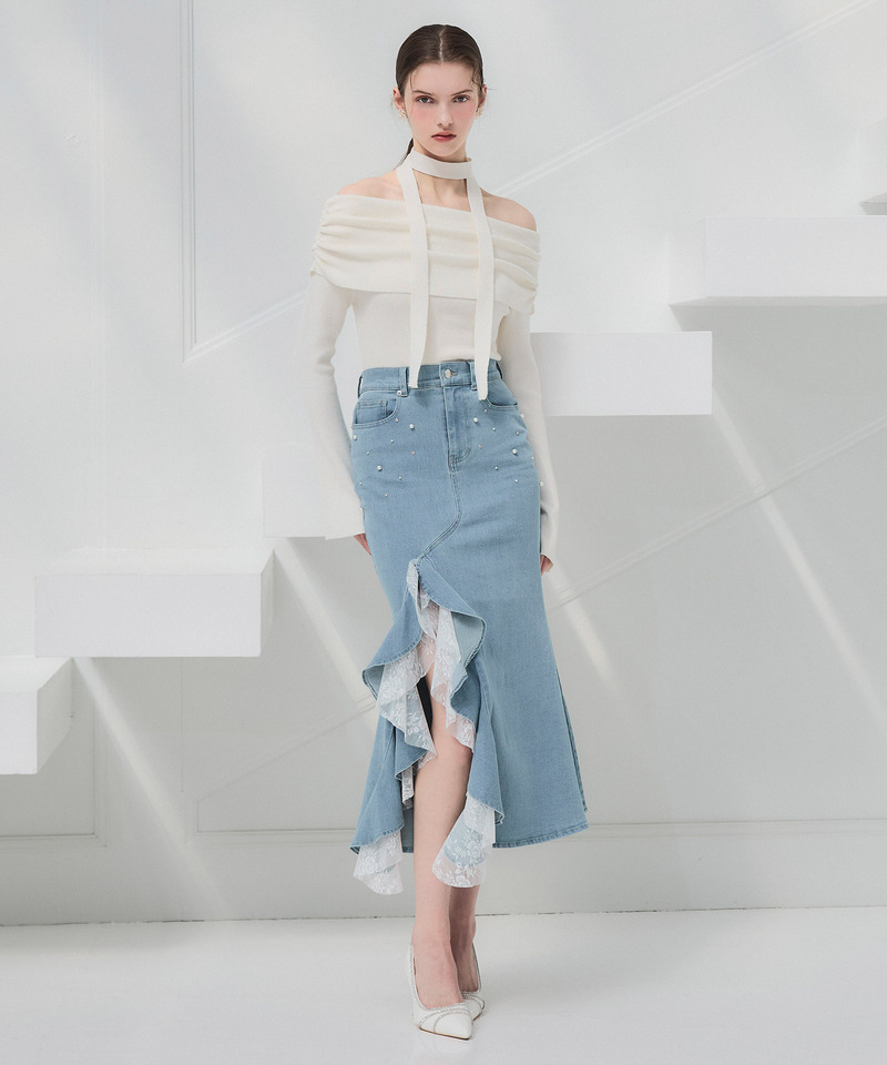 ストール付オフショルギャザーラメニットトップス 詳細画像 オフホワイト 6