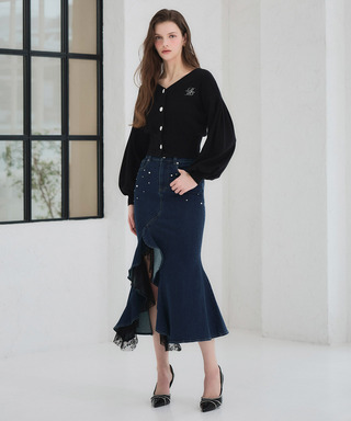 liberty デニムラッフルスリットスカート