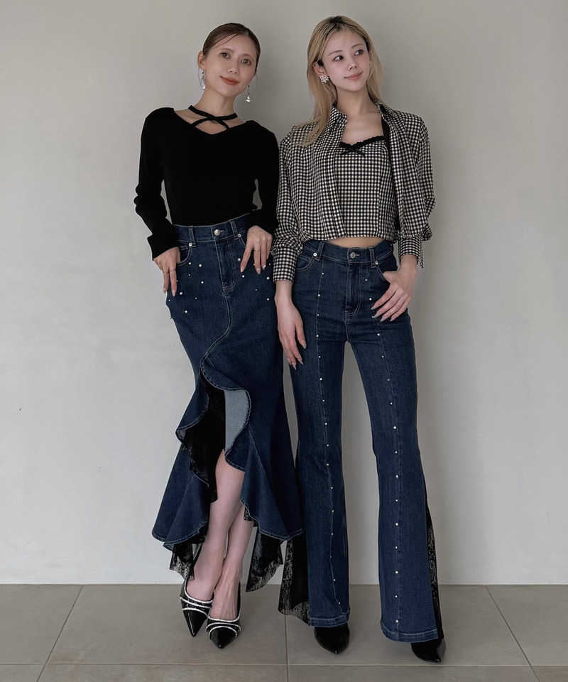 liberty デニムラッフルスリットスカート 詳細画像 インディゴ 4