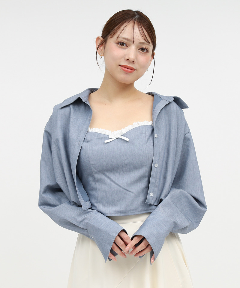 バルーンヘムクロップドシャツ 詳細画像 ブルー 1