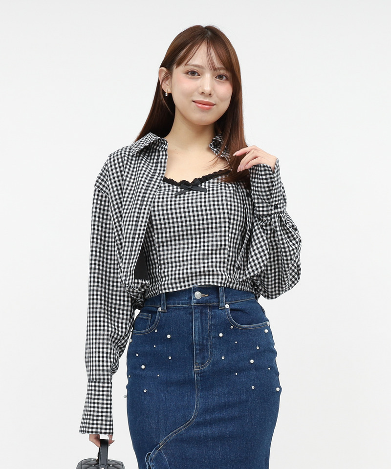 バルーンヘムクロップドシャツ 詳細画像 チェック 2