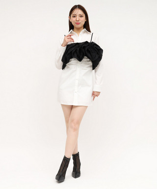 レースラッフルビスチェ&times;ギャザーシャツミニワンピース