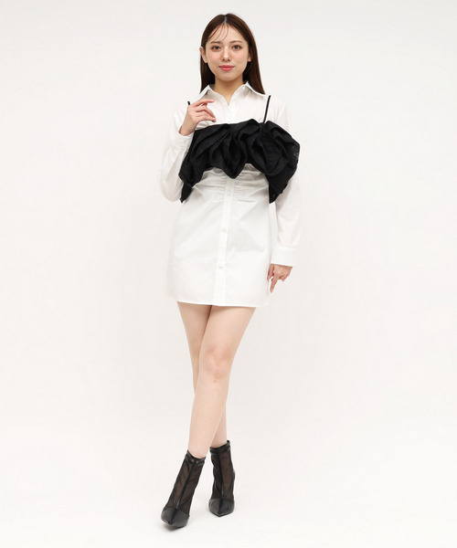 レースラッフルビスチェ&times;ギャザーシャツミニワンピース 詳細画像