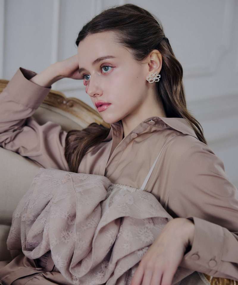 レースラッフルビスチェ&times;ギャザーシャツミニワンピース 詳細画像 ベージュ 12