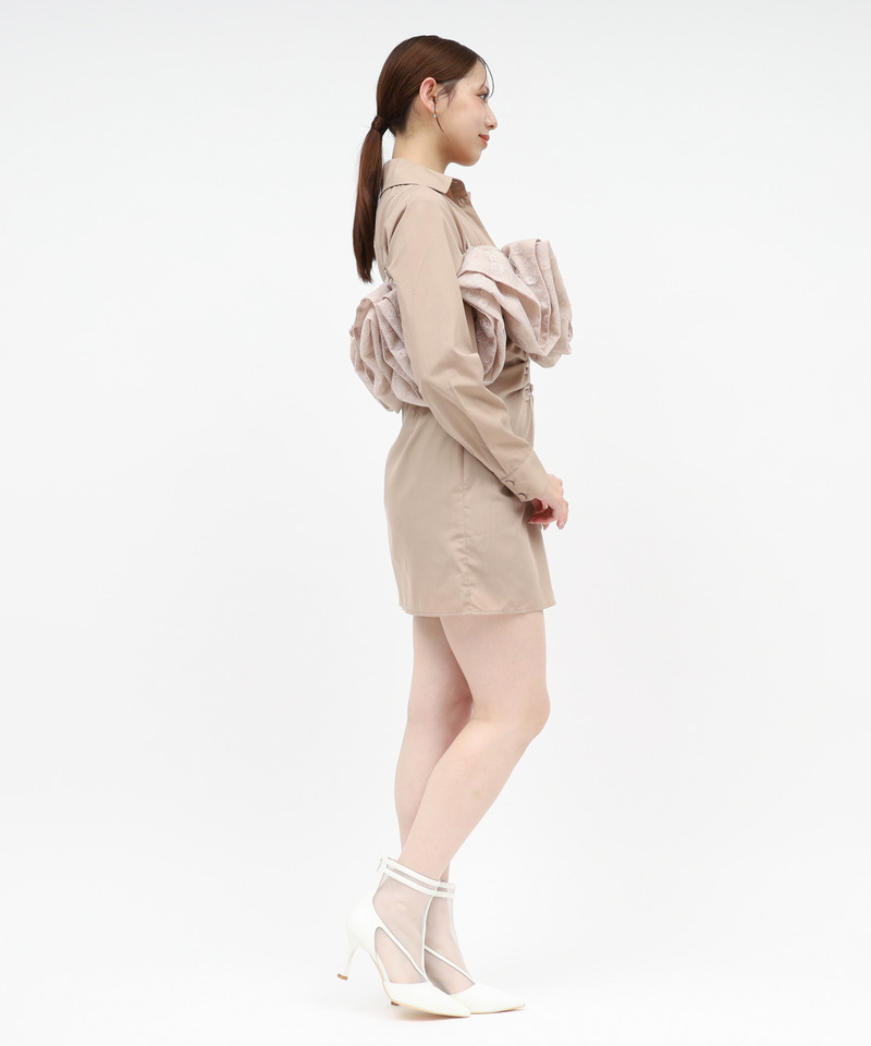レースラッフルビスチェ&times;ギャザーシャツミニワンピース 詳細画像 ベージュ 3
