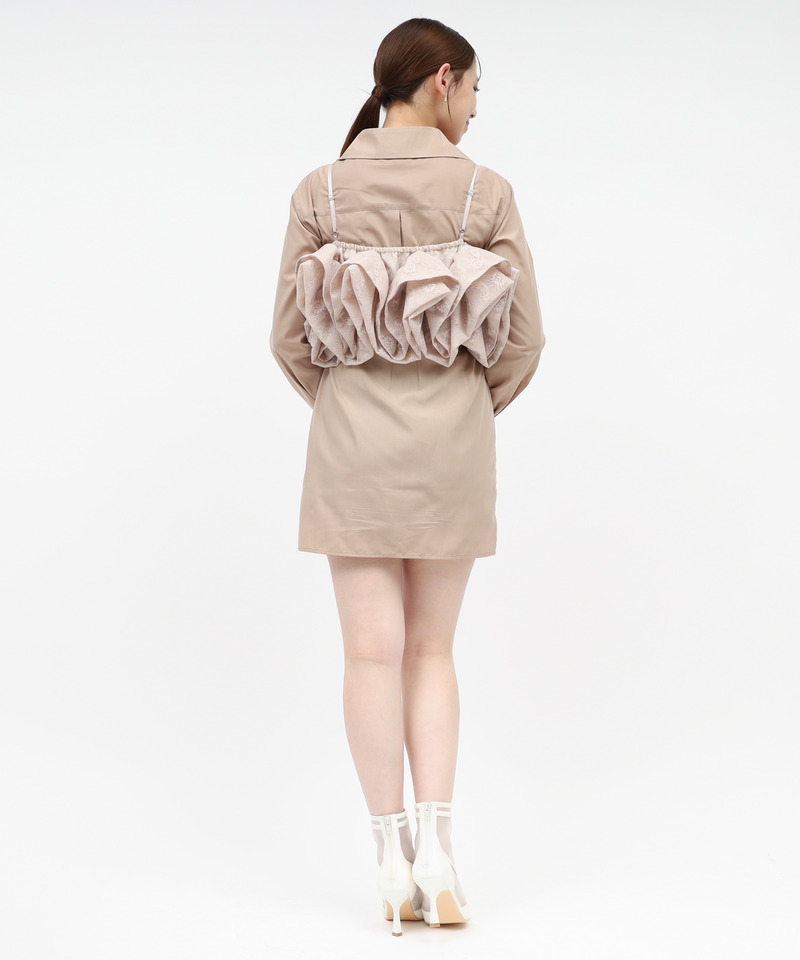 レースラッフルビスチェ&times;ギャザーシャツミニワンピース 詳細画像 ベージュ 4