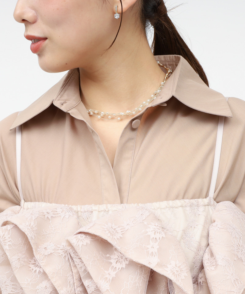 レースラッフルビスチェ&times;ギャザーシャツミニワンピース 詳細画像 ベージュ 5