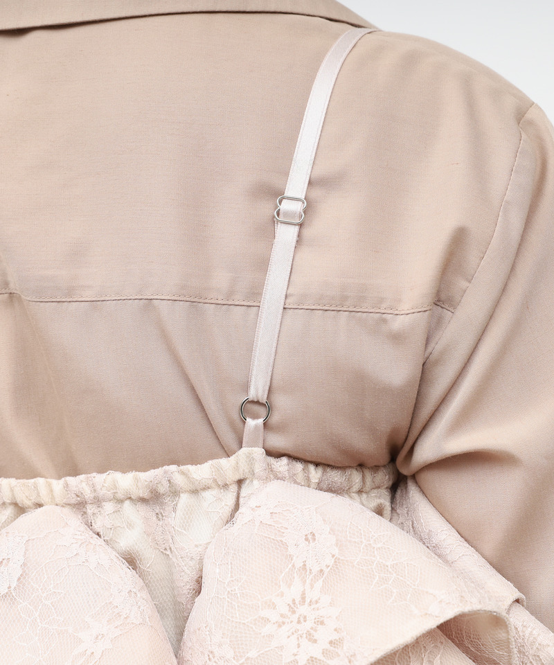 レースラッフルビスチェ&times;ギャザーシャツミニワンピース 詳細画像 ベージュ 7