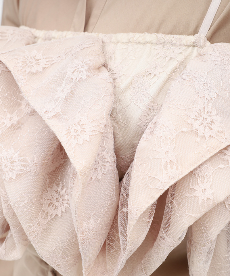 レースラッフルビスチェ&times;ギャザーシャツミニワンピース 詳細画像 ベージュ 8