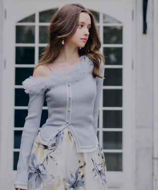 ワンショルチュール配色ニットトップス