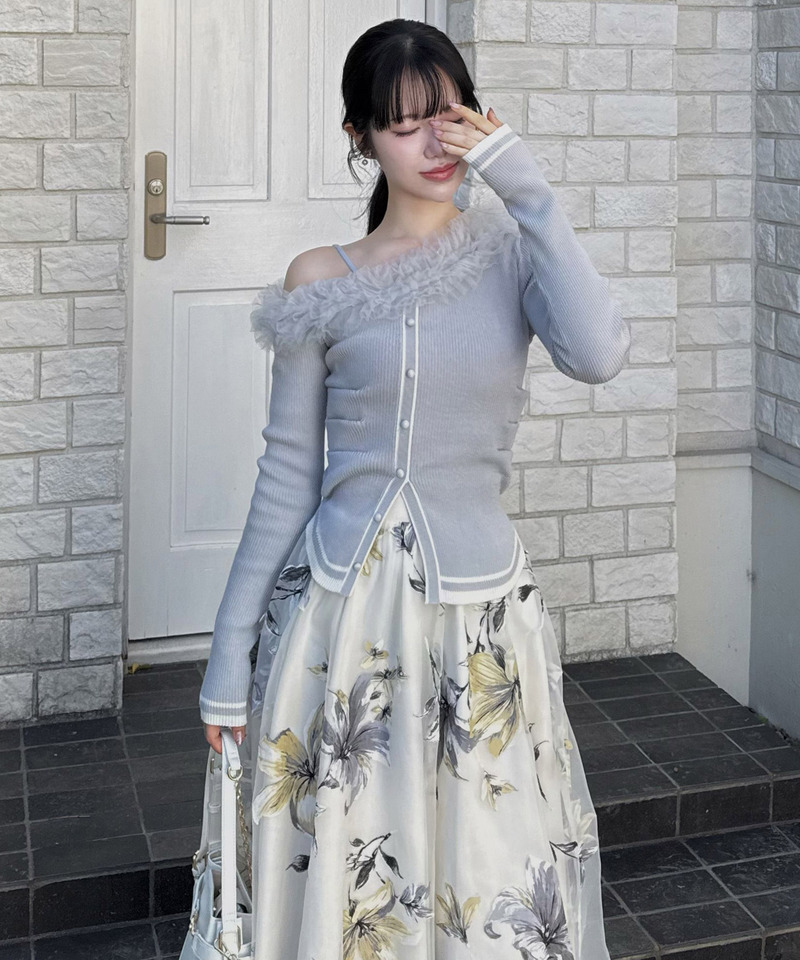 ワンショルチュール配色ニットトップス 詳細画像 ブルー 3