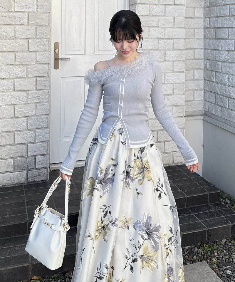 ワンショルチュール配色ニットトップス 詳細画像 ブルー 4