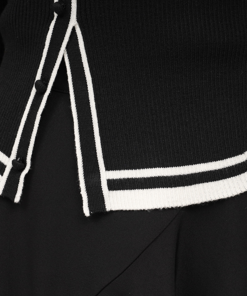 ワンショルチュール配色ニットトップス 詳細画像 ブラック 7