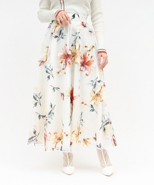 フラワーオーガンジーフレアスカート 詳細画像