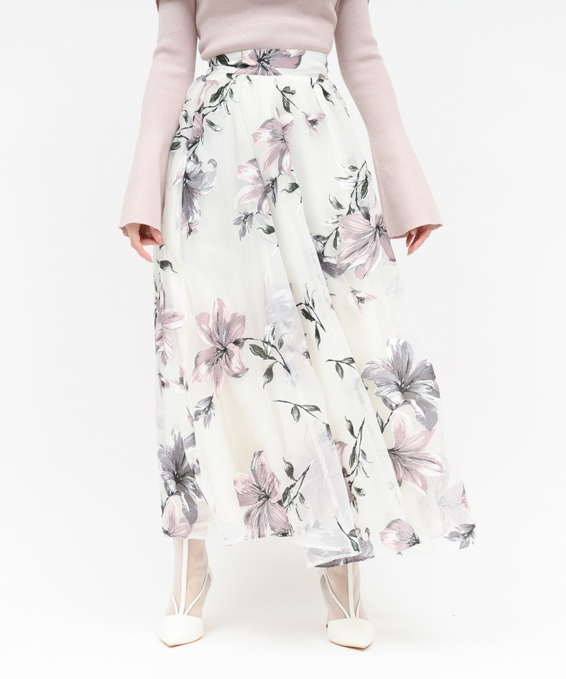 フラワーオーガンジーフレアスカート 詳細画像 ピンク 1