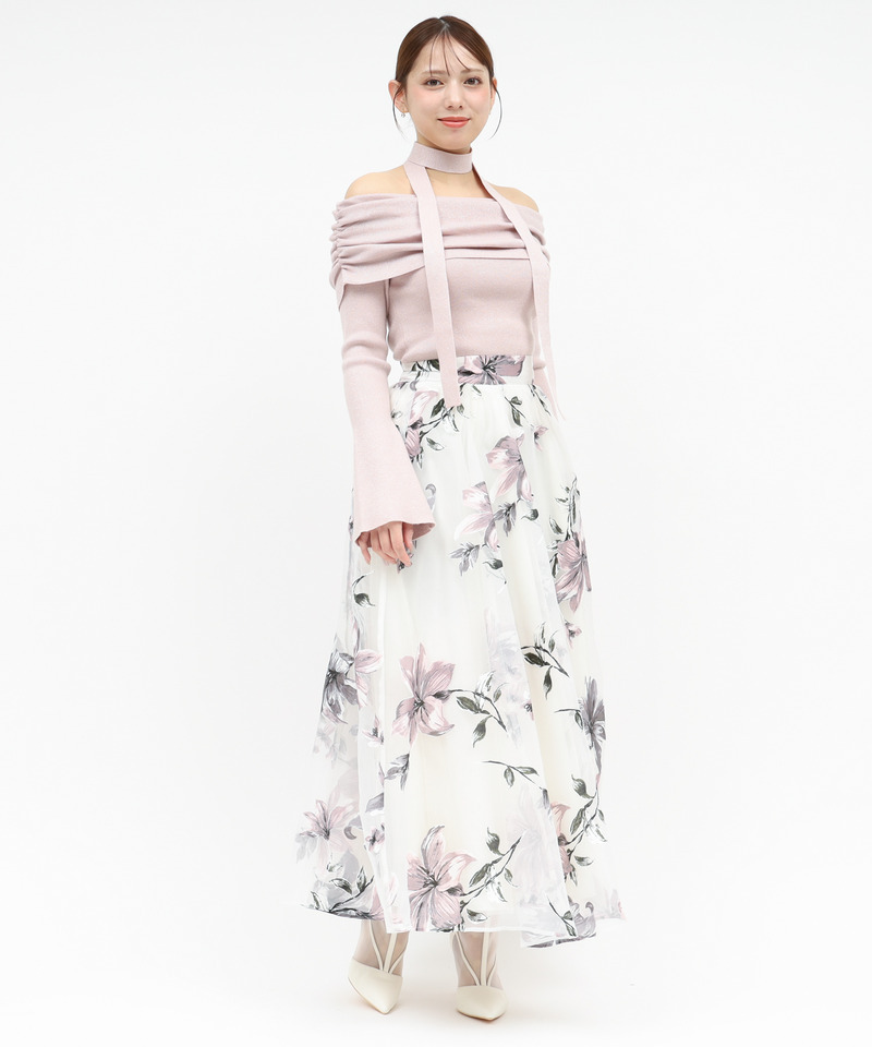 フラワーオーガンジーフレアスカート 詳細画像 ピンク 2