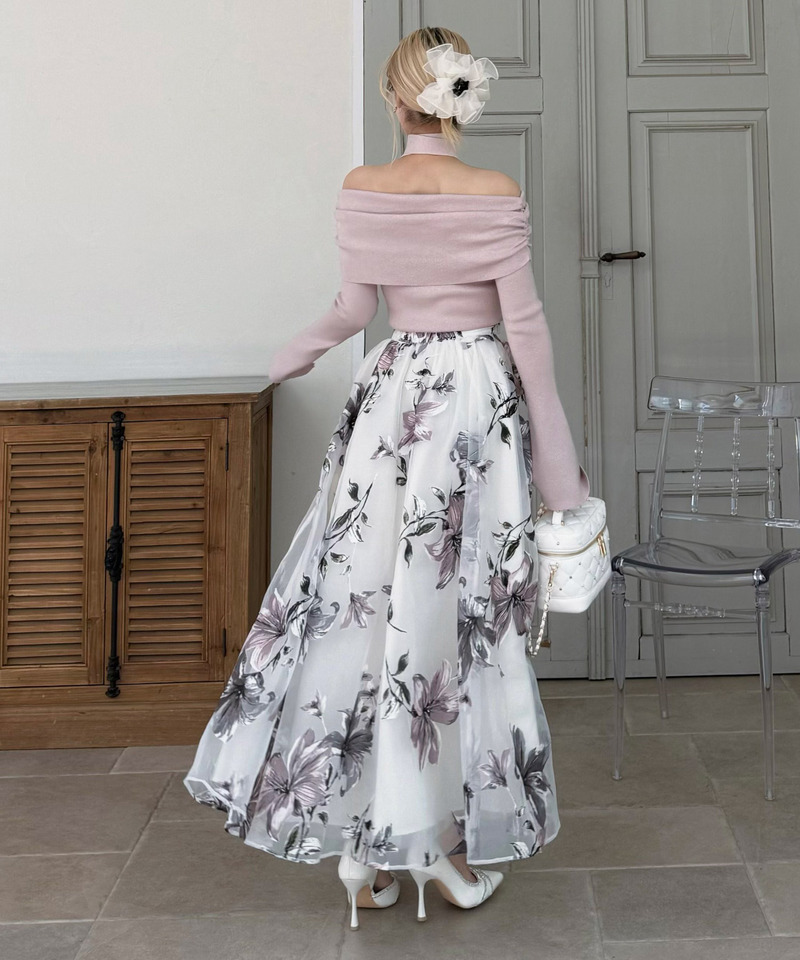 フラワーオーガンジーフレアスカート 詳細画像 ピンク 3