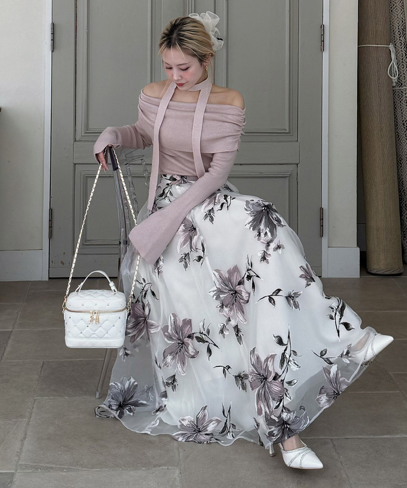 フラワーオーガンジーフレアスカート 詳細画像 ピンク 4