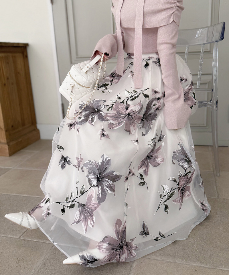 フラワーオーガンジーフレアスカート 詳細画像 ピンク 5