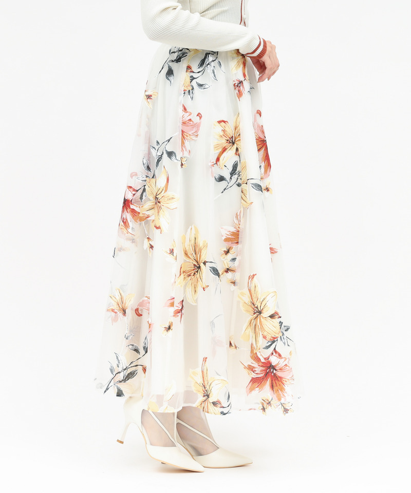 フラワーオーガンジーフレアスカート 詳細画像 レッド 2