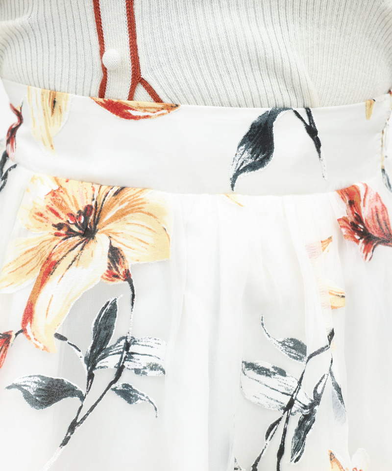 フラワーオーガンジーフレアスカート 詳細画像 レッド 4