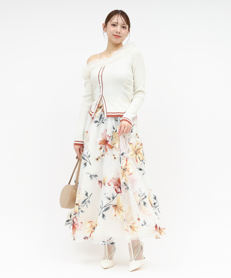 フラワーオーガンジーフレアスカート 詳細画像 レッド 8