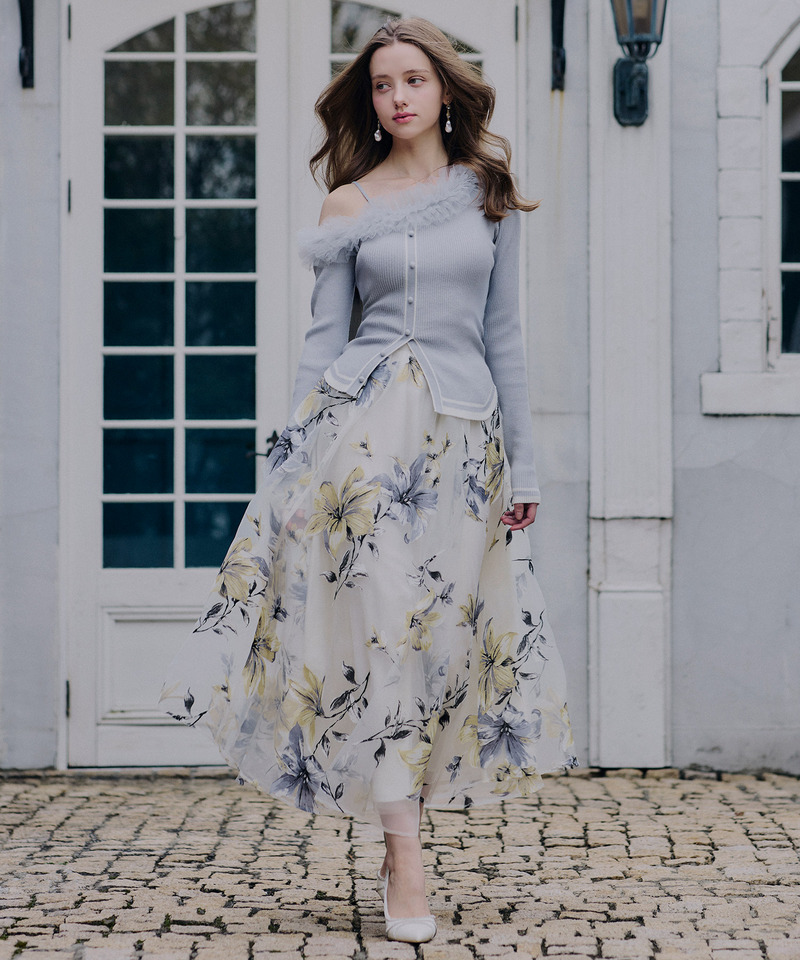 フラワーオーガンジーフレアスカート 詳細画像 ブルー 1