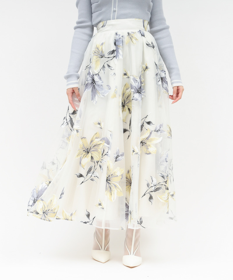 フラワーオーガンジーフレアスカート 詳細画像 ブルー 2