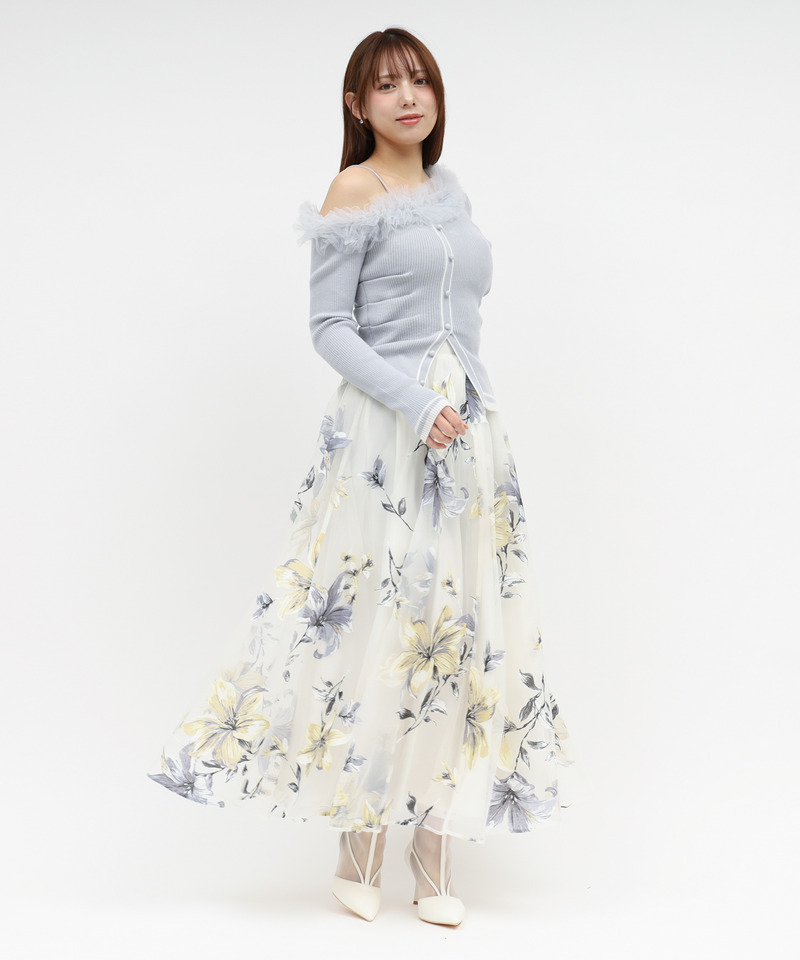 フラワーオーガンジーフレアスカート 詳細画像 ブルー 3