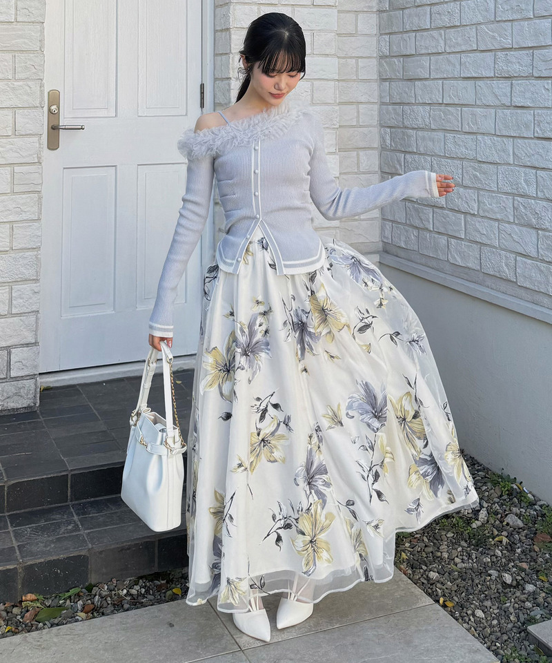 フラワーオーガンジーフレアスカート 詳細画像 ブルー 4