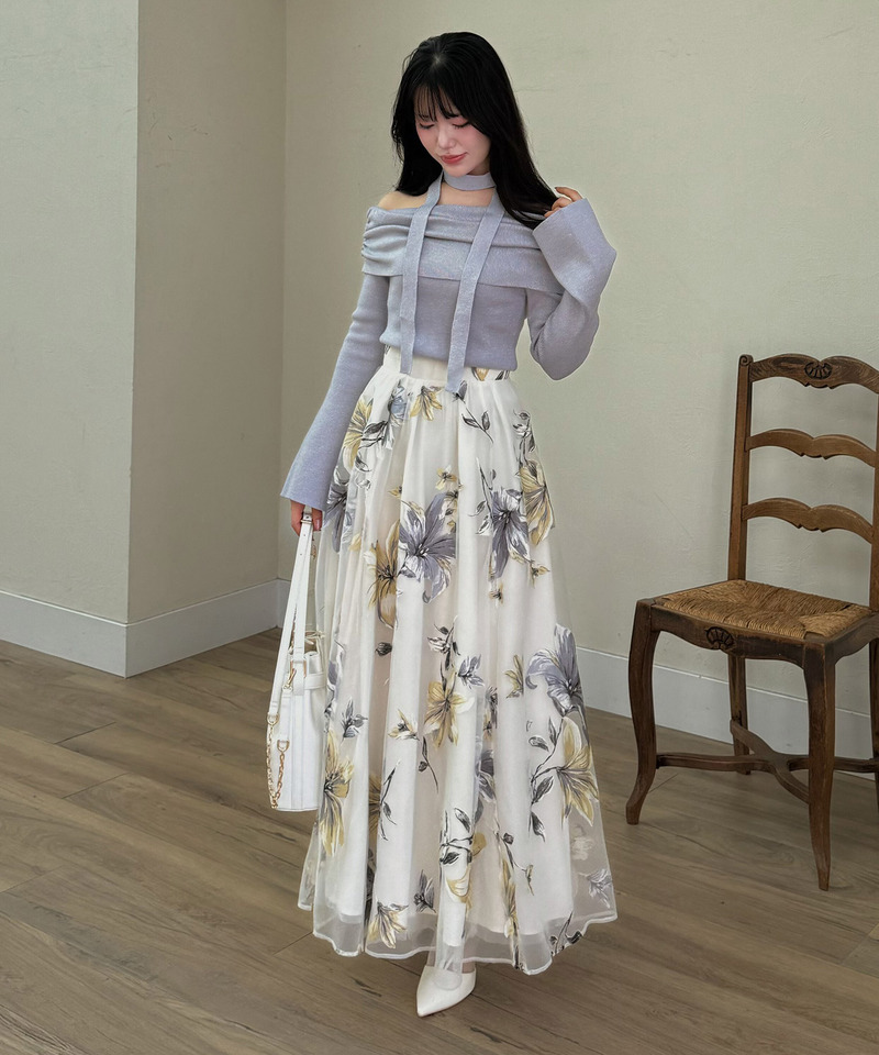 フラワーオーガンジーフレアスカート 詳細画像 ブルー 5