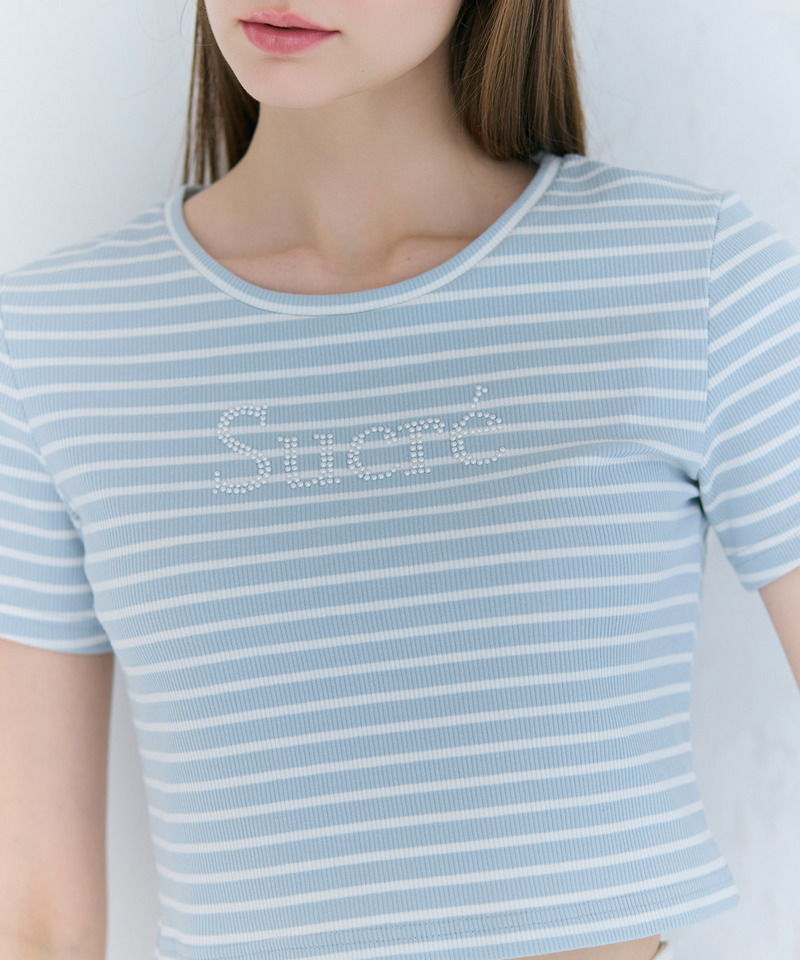 パールロゴボーダーコンパクトTシャツ 詳細画像 ブルー 2