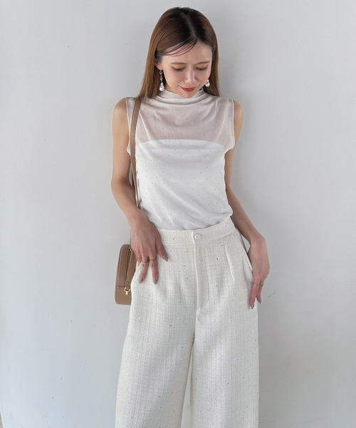 キラキラシアーノースリーブトップス 詳細画像