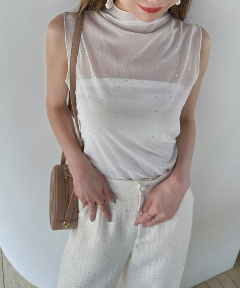 キラキラシアーノースリーブトップス 詳細画像 オフホワイト 2