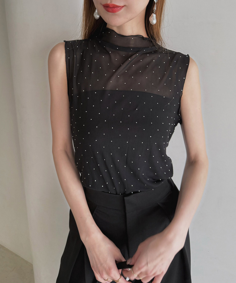 キラキラシアーノースリーブトップス 詳細画像 ブラック 2